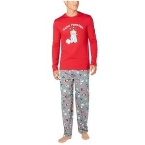 Men's Red Gray Pajama Set Family PJs Christmas Holidays Dog Lovers XL  New